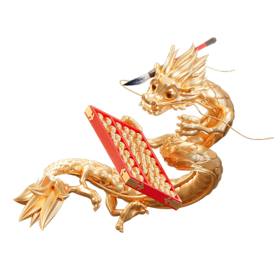 春节新年新春龙年中式3D金属算盘龙动物元素素材