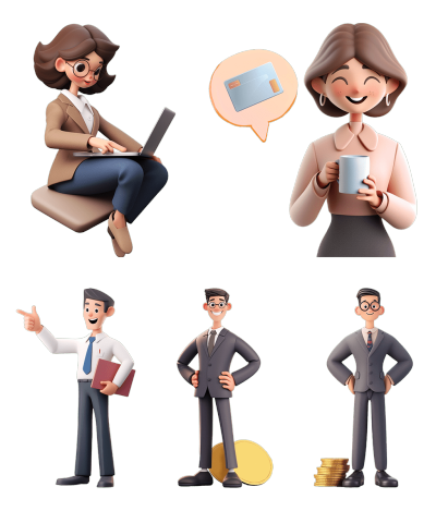 素材组合-通用软3D立体银行保险销售金融人物贴纸