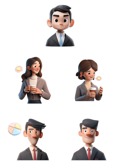 素材组合-通用3D金融行业职场人物贴纸