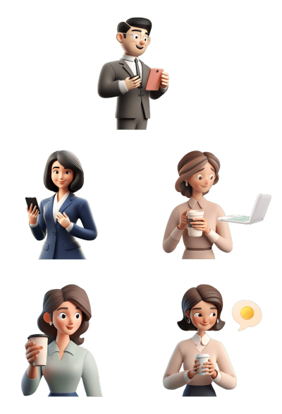 素材组合-通用软3D立体银行保险销售公司白领金融人物贴纸