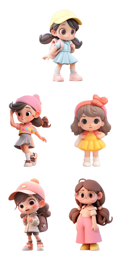素材组合-通用3D可爱卡通小女孩儿童人物贴纸